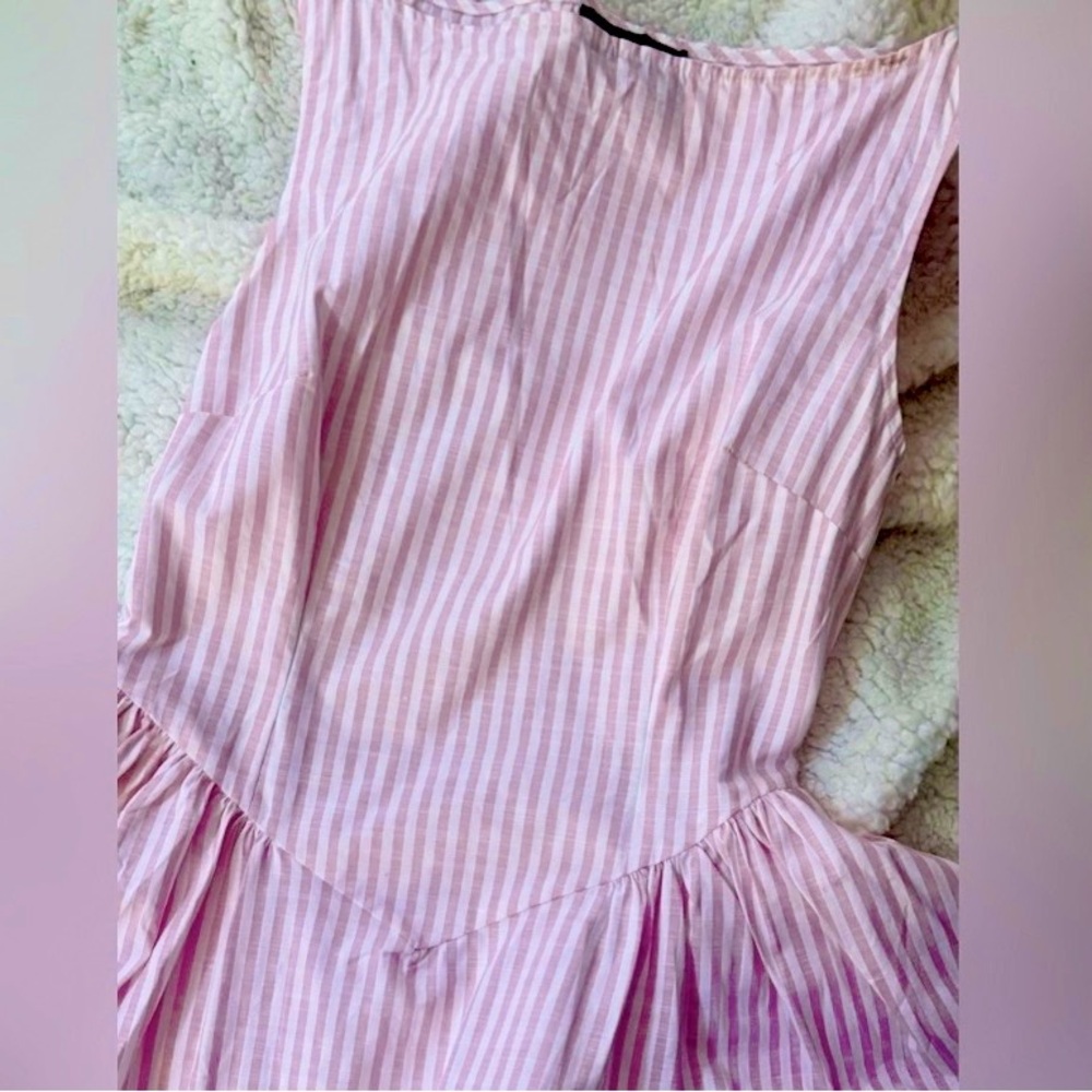 NWOT CiDER BOAT NECK STRIPED pink pleated MIDI DRESS M/L